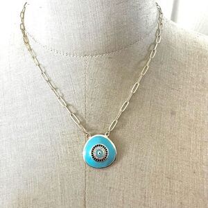 Rhinestone Evil Eye Paper Clip Necklace